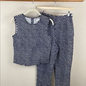 Vintage Central Falls Navy and White Floral Sleeveless Top and Pants Set size S